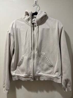 H&M Women’s XS Cream Full Zip Hoodie Neutral Minimalist Sweatshirt
